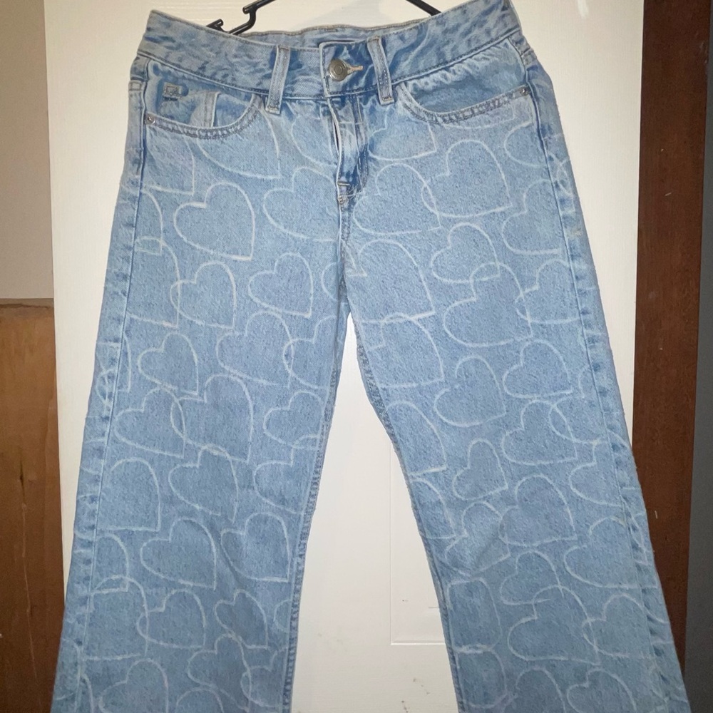 Aeropostale Light Blue Heart-Print Wide Leg Jeans